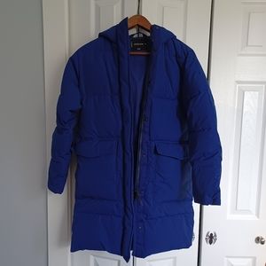 Everlane The ReNew Long Puffer Jacket Coat in cobat blue xxs